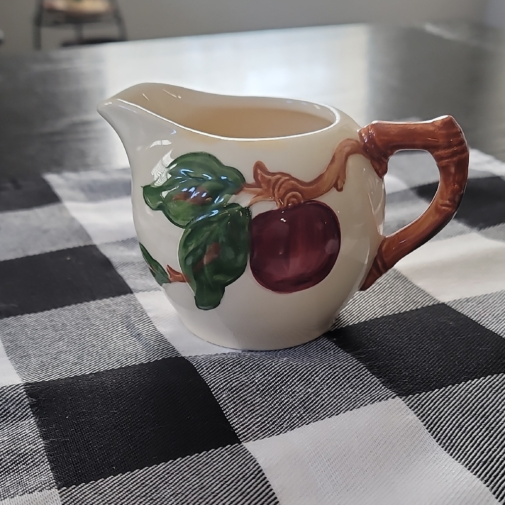 Franciscan Cream and Brown Pitcher with Green and Purple Accents